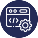 An icon of a computer with gears, perfect for website design.